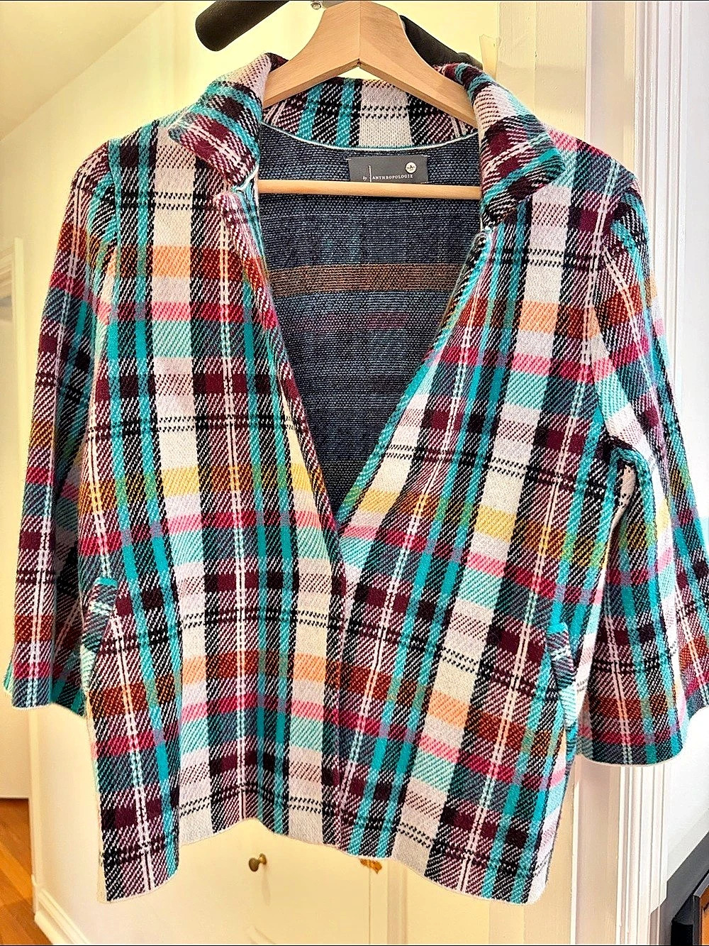Anthropologie Plaid Open Front Jacket Size Small